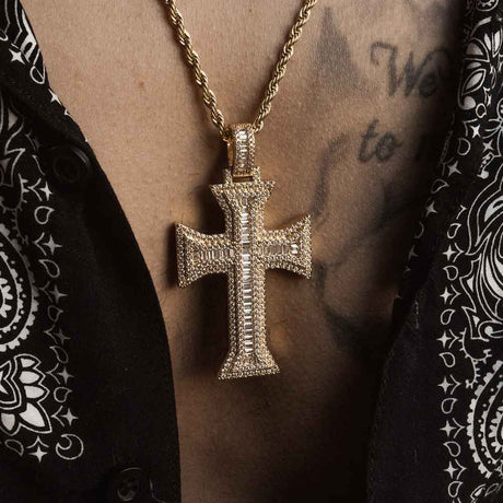 Diamond Emerald Cut Cross & Mens Rope Chain The Gold Gods 5