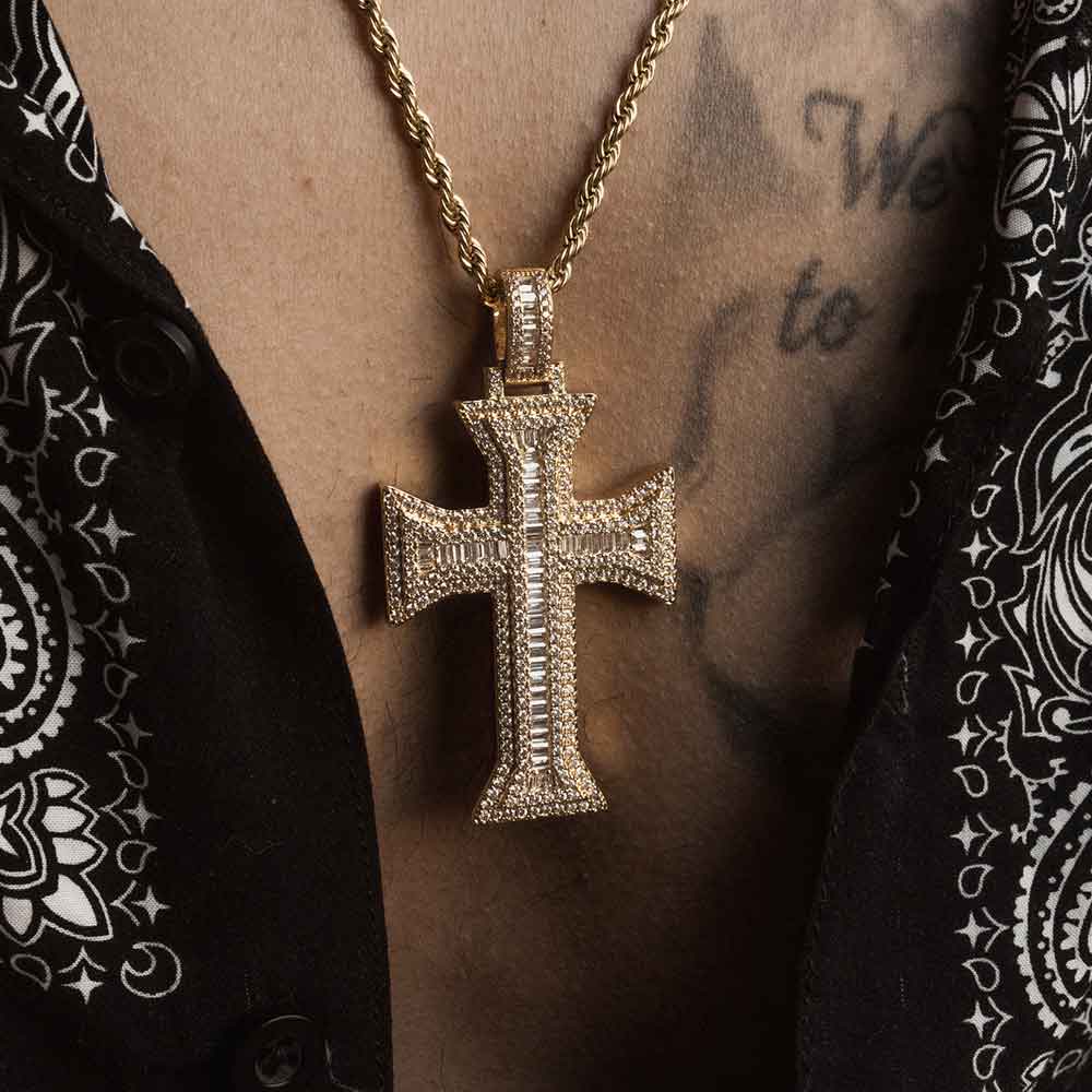 Diamond Emerald Cut Cross & Mens Rope Chain The Gold Gods 5