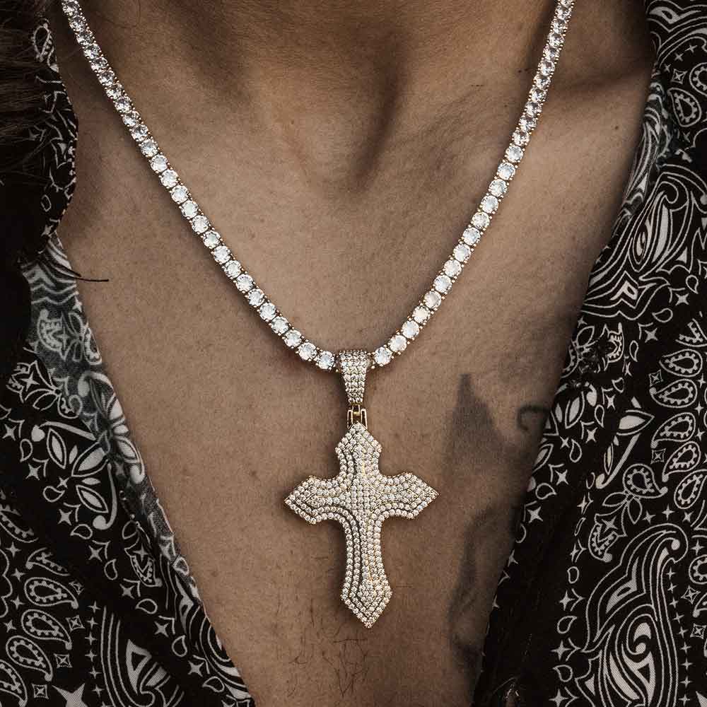 Diamond Royal Cross & Mens Tennis Chain 2 The Gold Gods