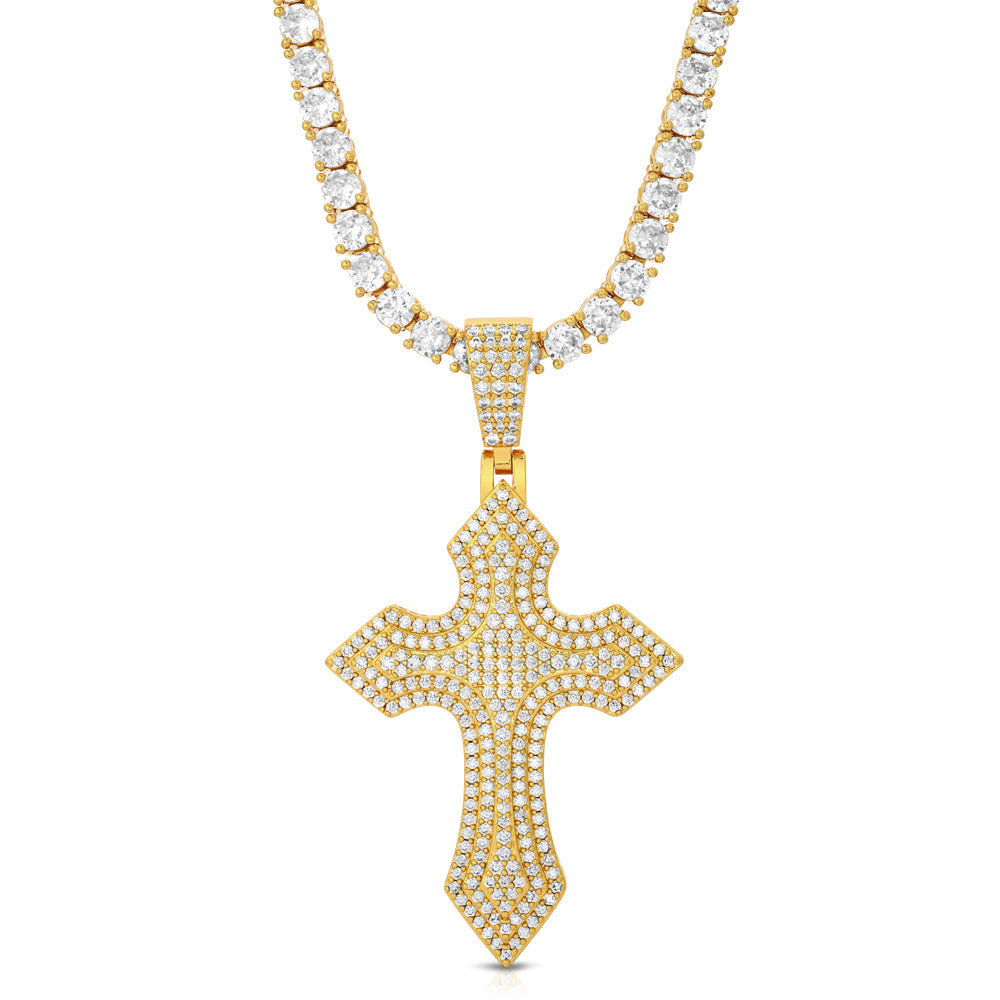 Diamond Royal Cross & Mens Tennis Chain 3 The Gold Gods