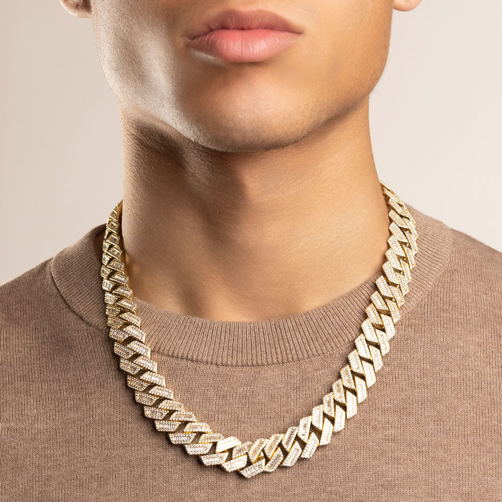 Men's Diamond Cuban Chain Straight Edge Baguette (18 mm) The Gold Gods 22 inch 2