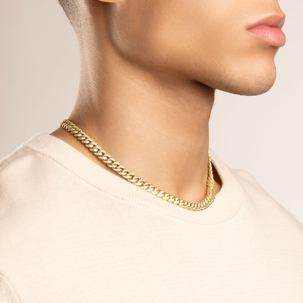 Diamond Cuban Link Micro Choker Chain 8mm The Gold Gods lifestyle look Gold 22 inch 3