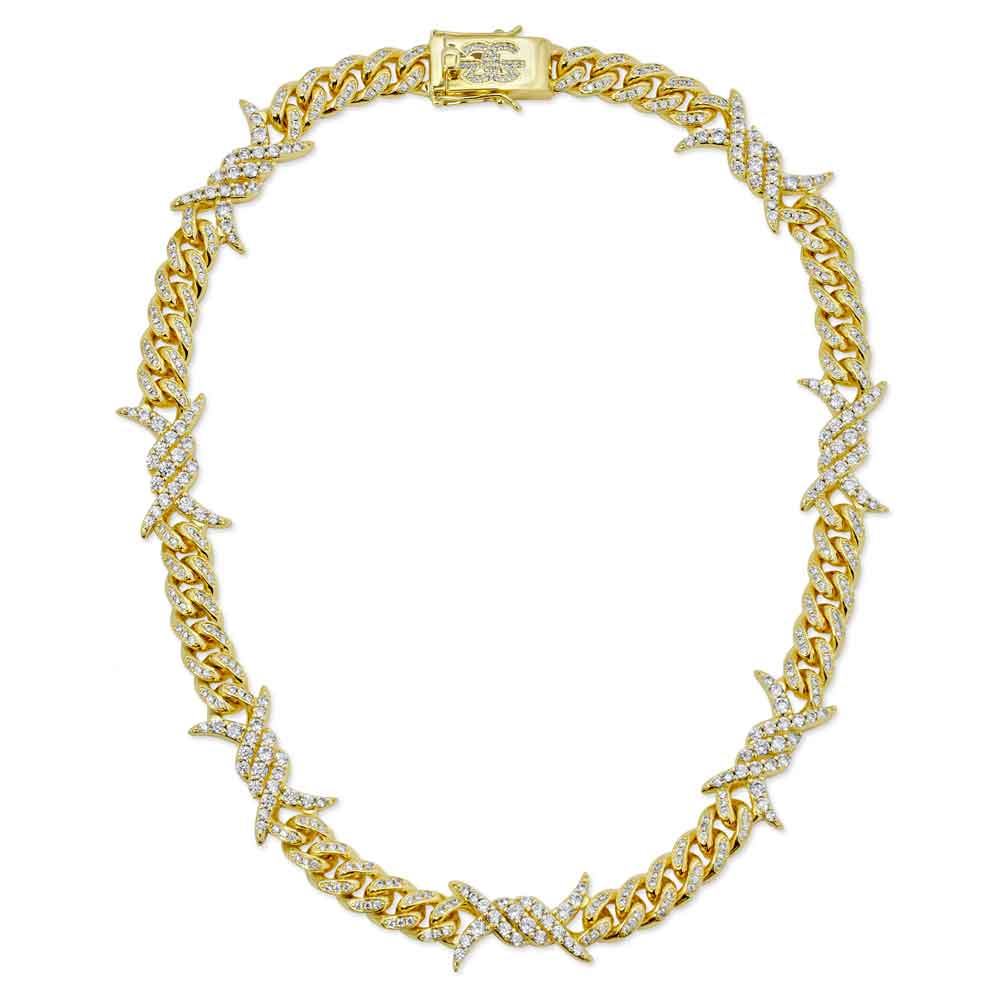 Men's Diamond Barbwire Cuban Chain White The Gold Gods 4