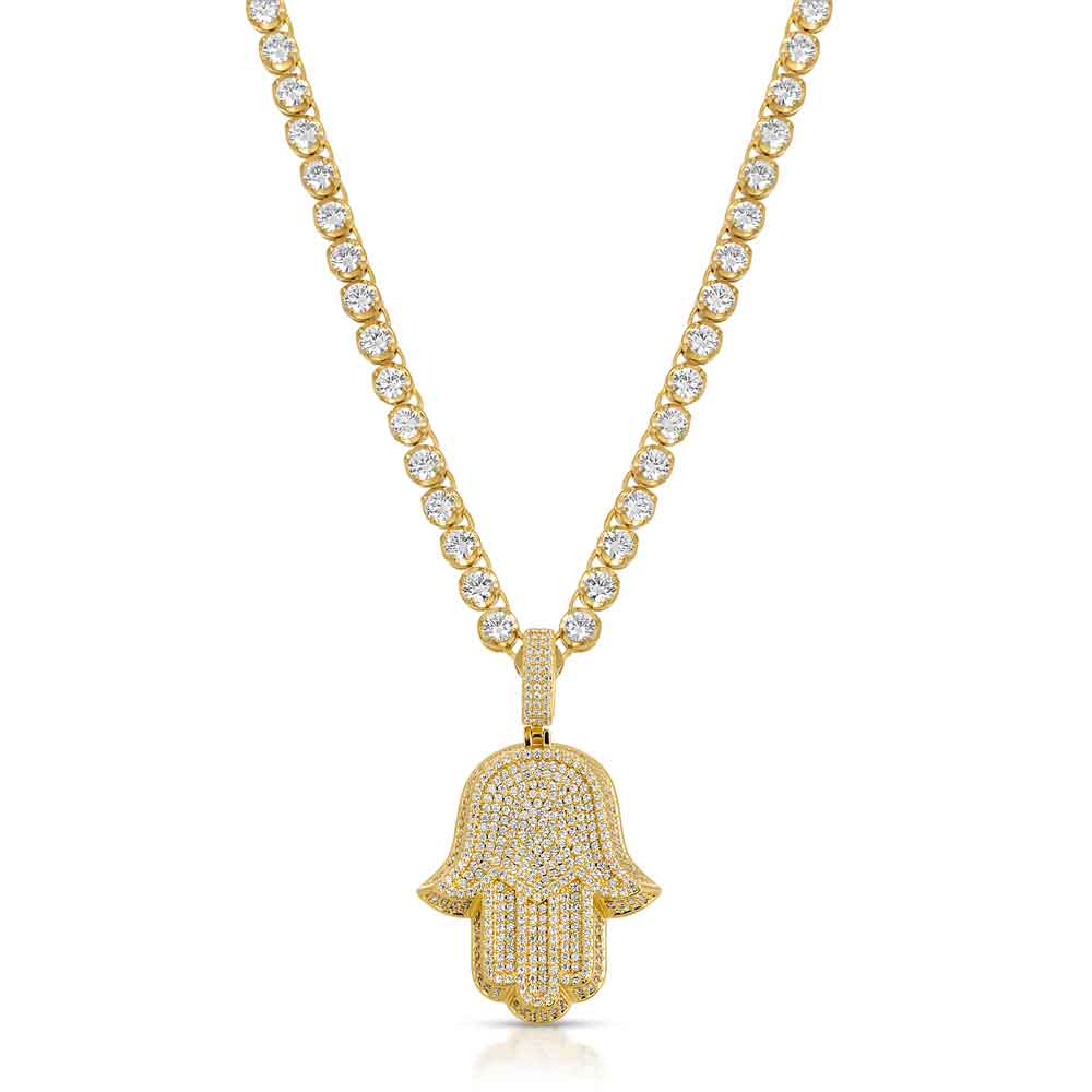 Diamond Hamsa Hand & Diamond Tennis Chain The Gold Gods Front
