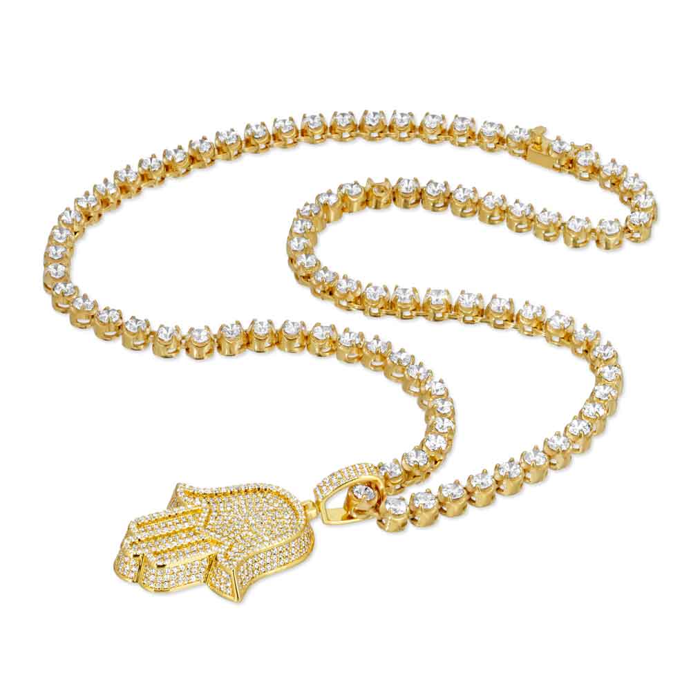 Diamond Hamsa Hand & Diamond Tennis Chain The Gold Gods Side