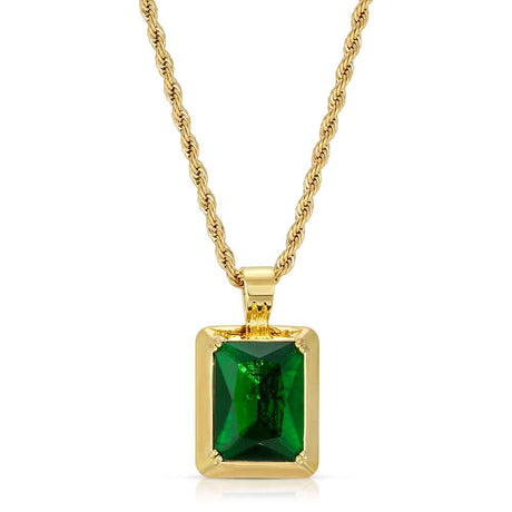 Emerald Necklace Pendant & Rope Chain