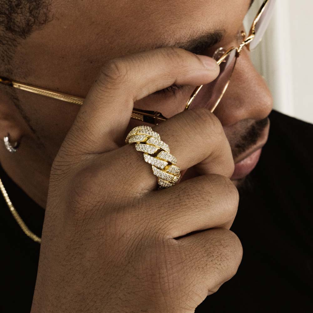 Straight Edge Diamond Cuban Ring The Gold Gods Lifestyle 2