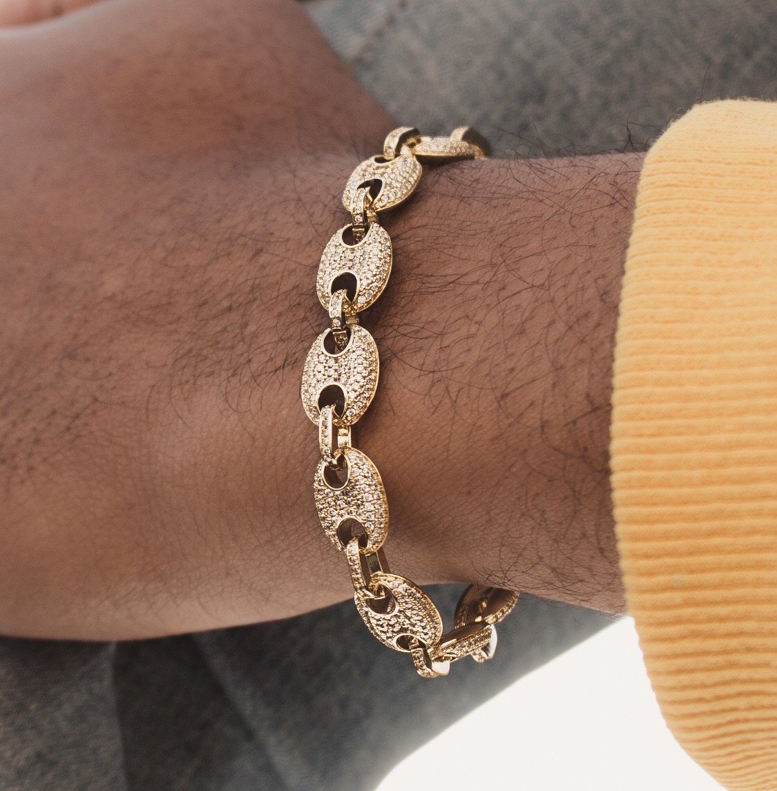 Diamond Puff Link Bracelet The Gold Gods lifestyle look
