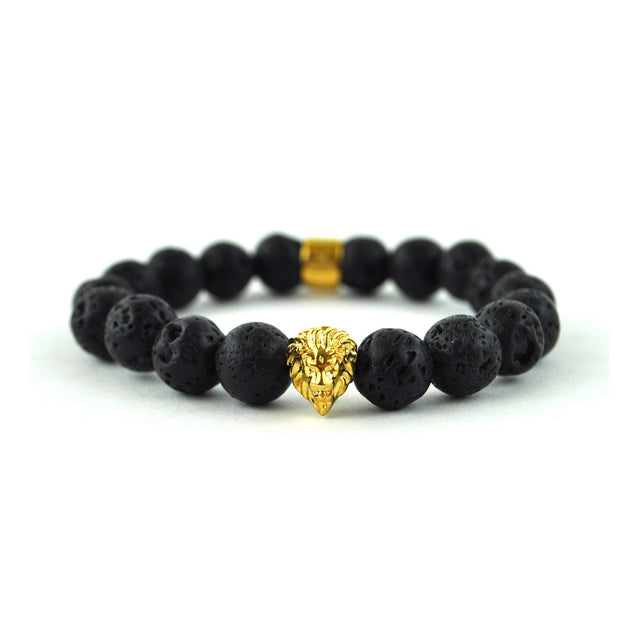 Lava Stone Lion Head Beaded Bracelet The Gold Gods