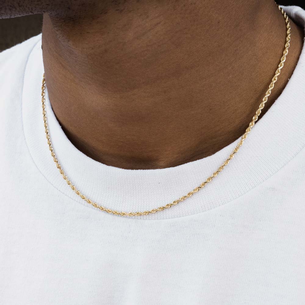 14K Yellow Gold Rope Chain, 2.5mm, 18, Solid