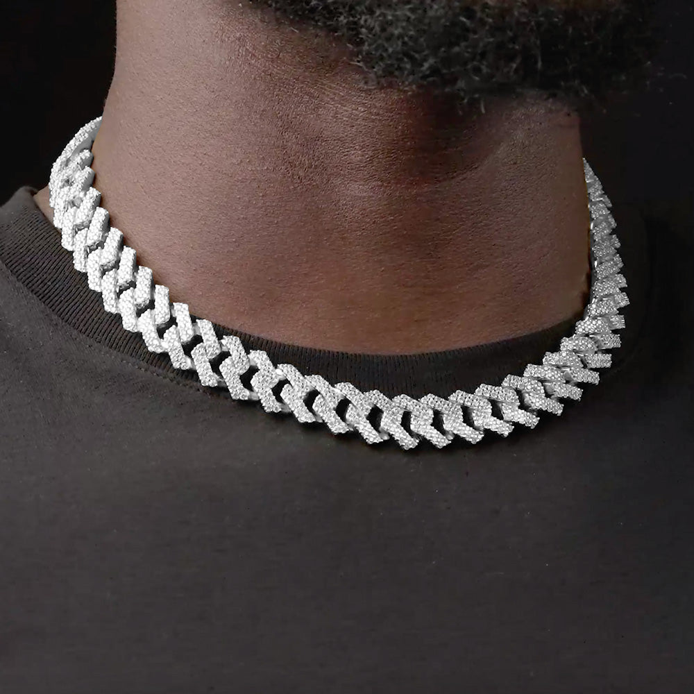 Diamond Cuban Chain Straight Edge 15mm The Gold Gods White Gold 18 inch