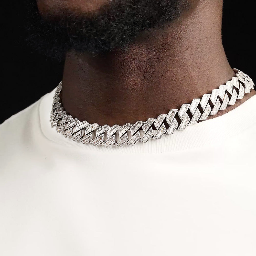 Men's Diamond Cuban Chain Straight Edge Baguette (18 mm) The Gold Gods 18 inch