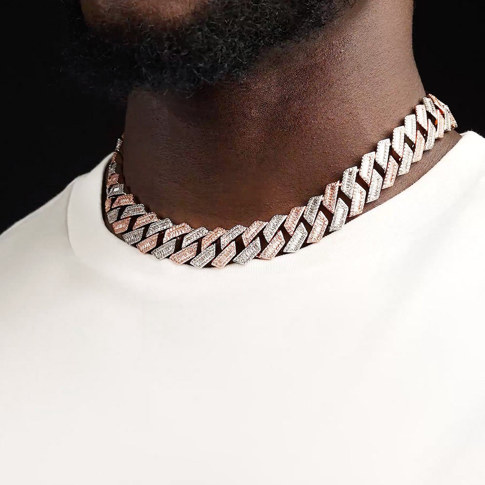 Men's Diamond Cuban Chain Straight Edge Baguette (18 mm) The Gold Gods 2 Tone 18 Inch