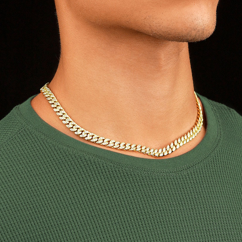 14K Yellow Gold Solid Thin Miami Cuban Link Chain