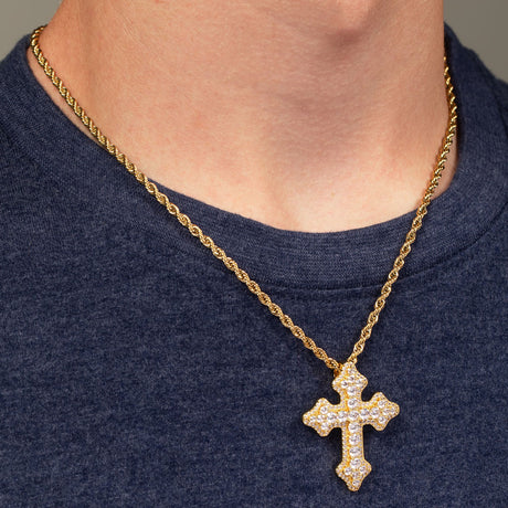Diamond Fleur De Lis Cross Pendant & Rope Gold Chain The Gold Gods 1