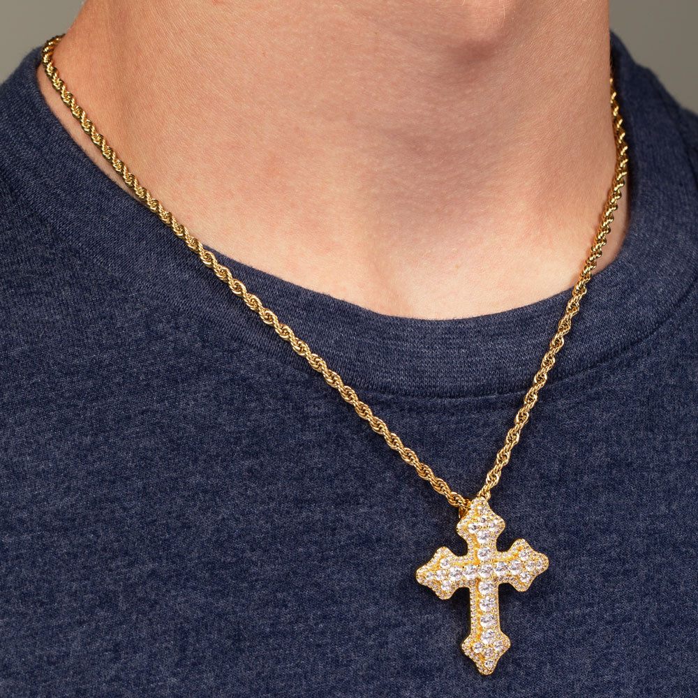 Diamond Fleur De Lis Cross Pendant & Rope Gold Chain The Gold Gods 1