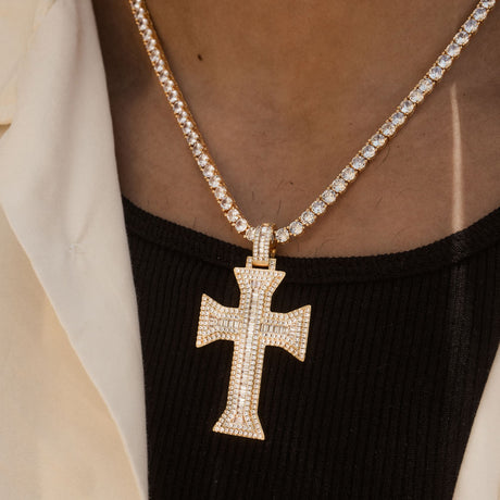 Diamond King's Emerald Cut Cross & Mens Tennis Chain The Gold Gods 1