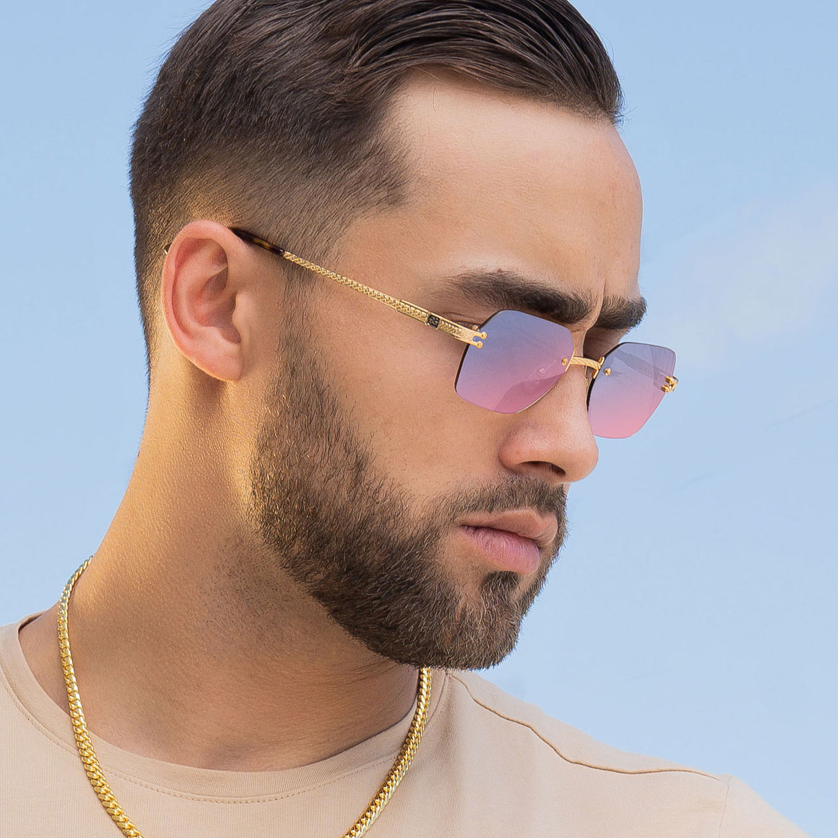 Mens Designer Vintage Frameless Sunglasses Helios Hex The Gold Gods 16