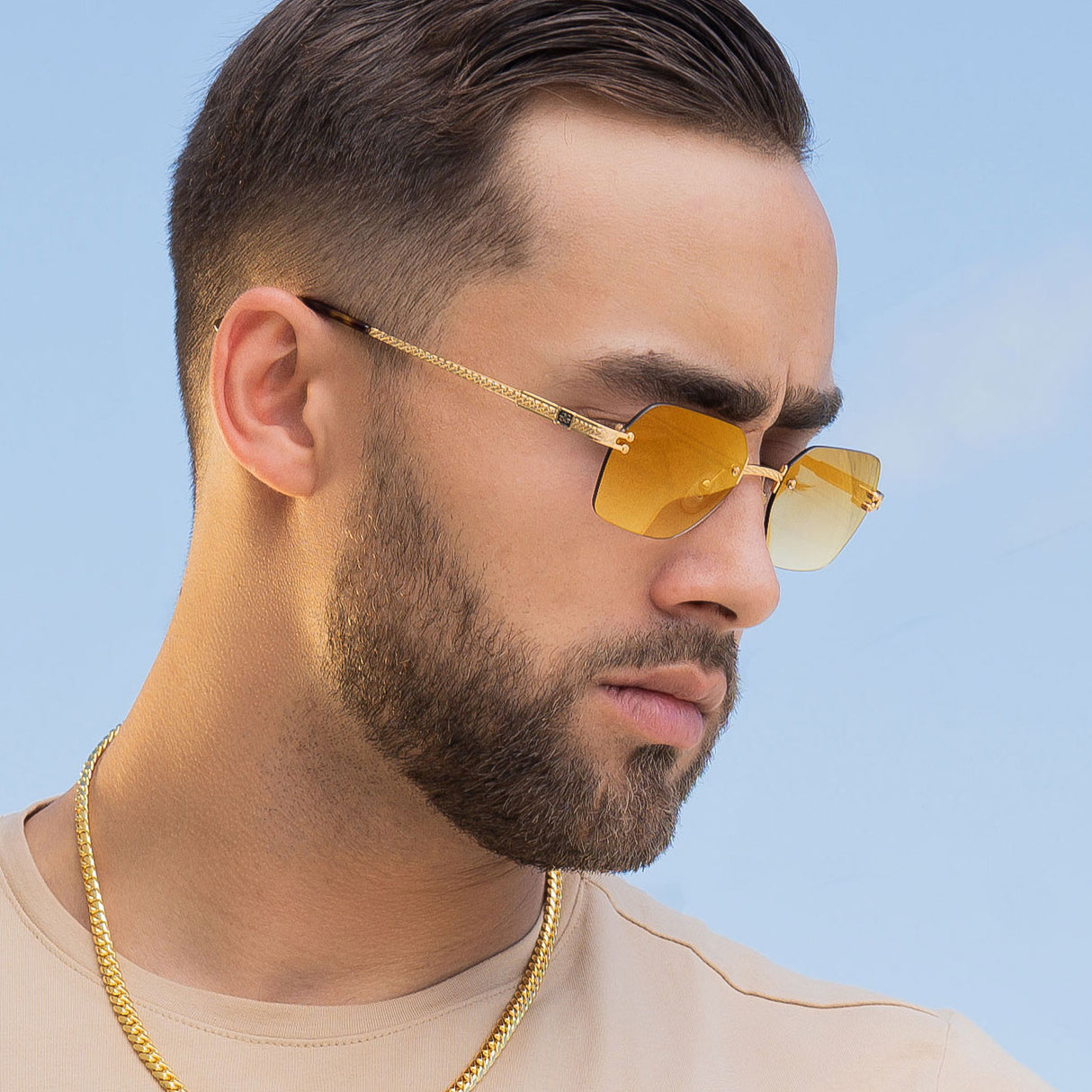 Mens Designer Vintage Frameless Sunglasses Helios Hex The Gold Gods 15