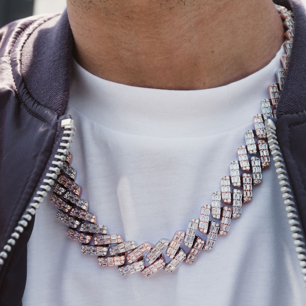 2 Row Baguette 18mm Diamond Cuban Chain White The Gold Gods Lifestyl Two Tone