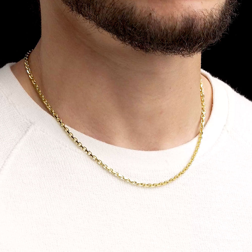 Men's Heavy Flat Edge Silver Cable Chain Necklace 22 Inches