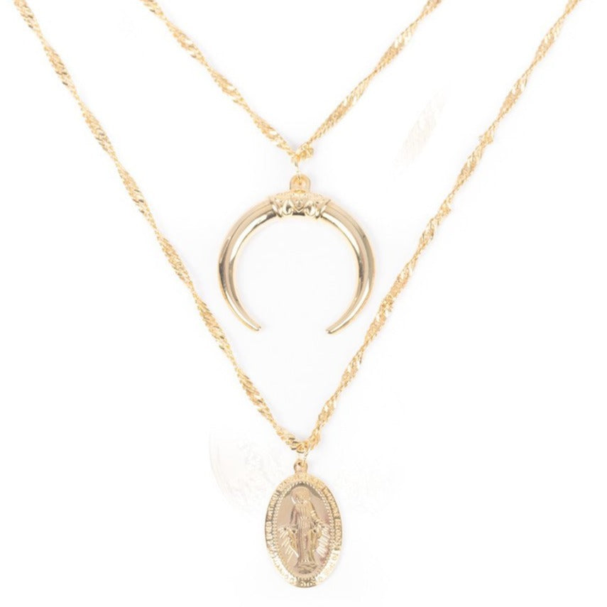 Womens Layered Crescent Virgin Mary Necklace The Gold Goddess 3