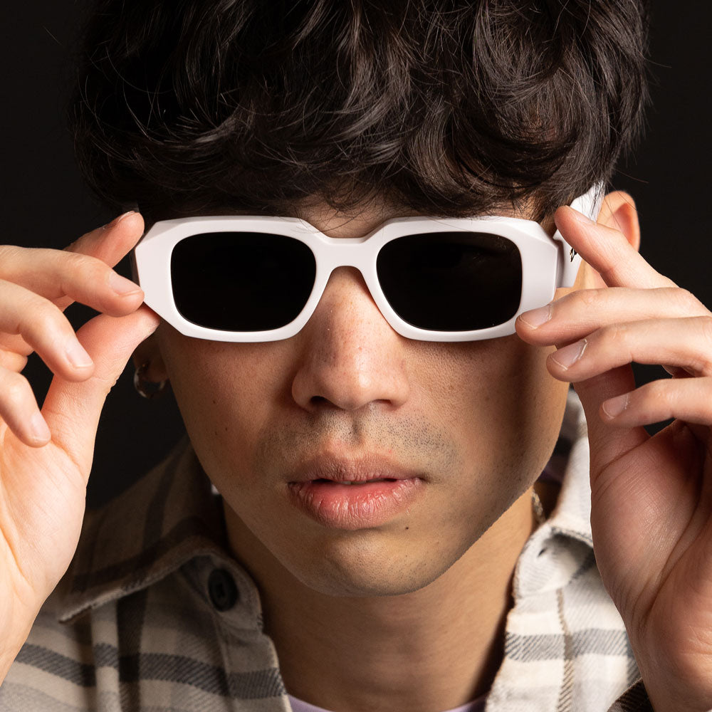 Artemis Glossy White Sunglasses The Gold Gods Front view