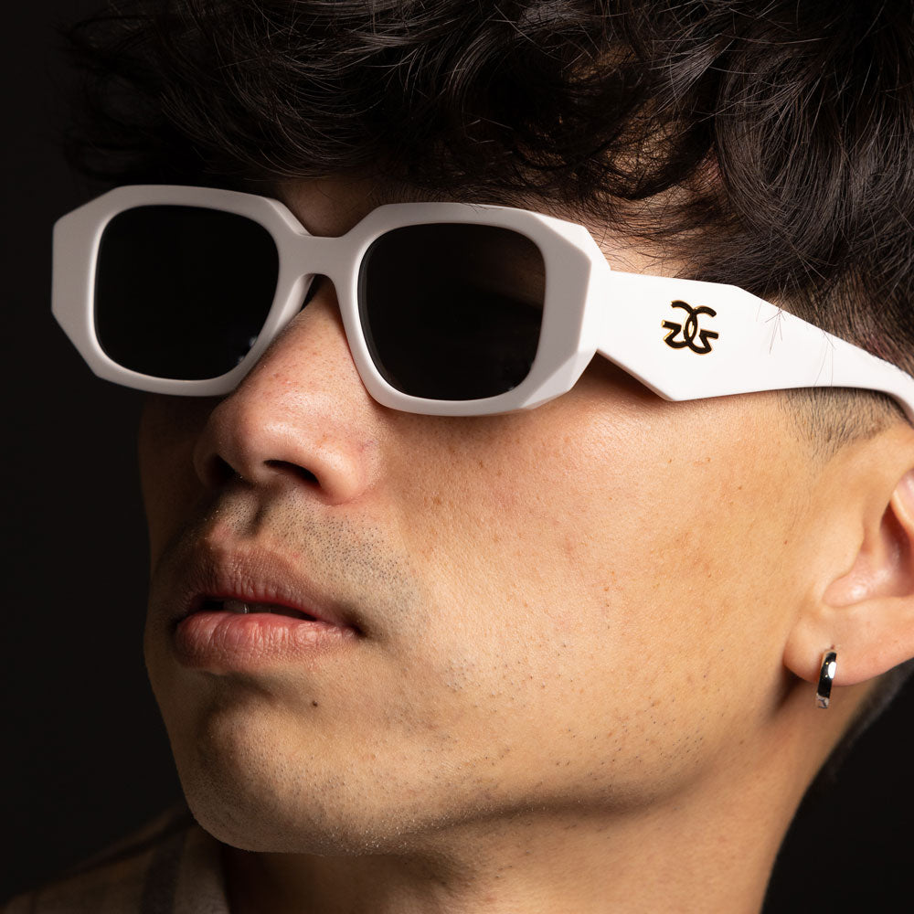 Artemis Glossy White Sunglasses The Gold Gods