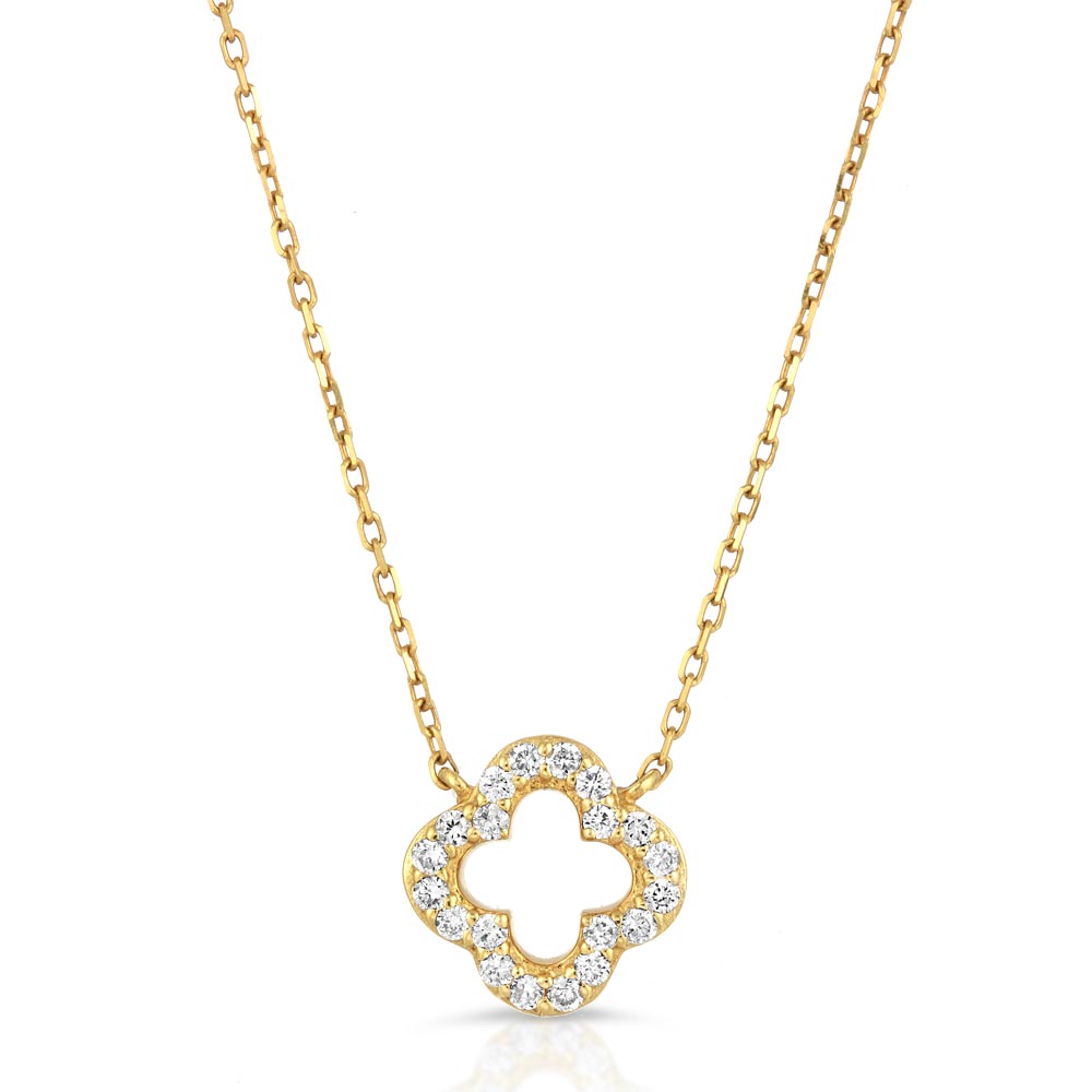 Womens 14k Solid Gold Diamond Clover Necklace 2 | The Gold Goddess