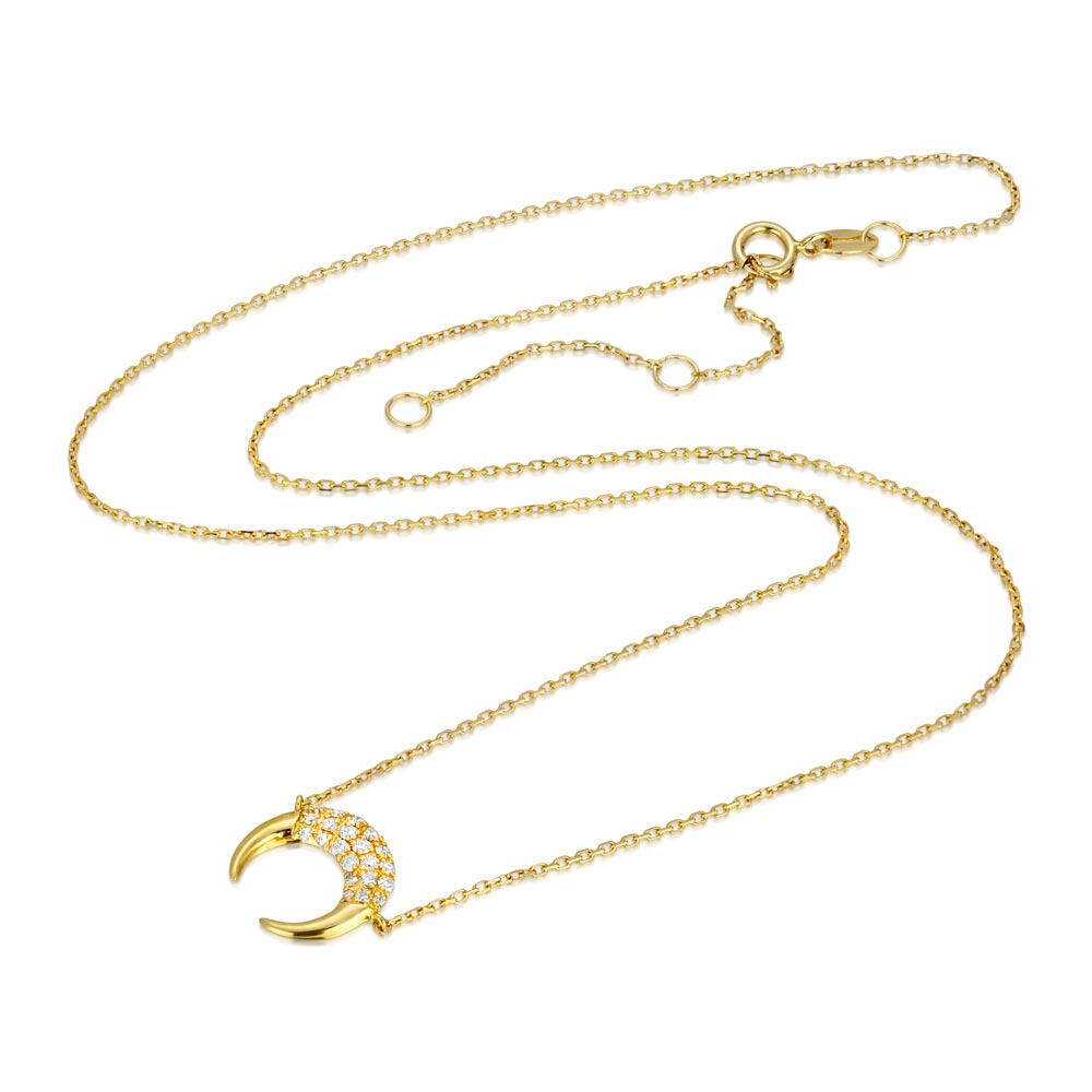 Womens 14k Solid Gold Diamond Crescent Moon Necklace The Gold Goddess 3