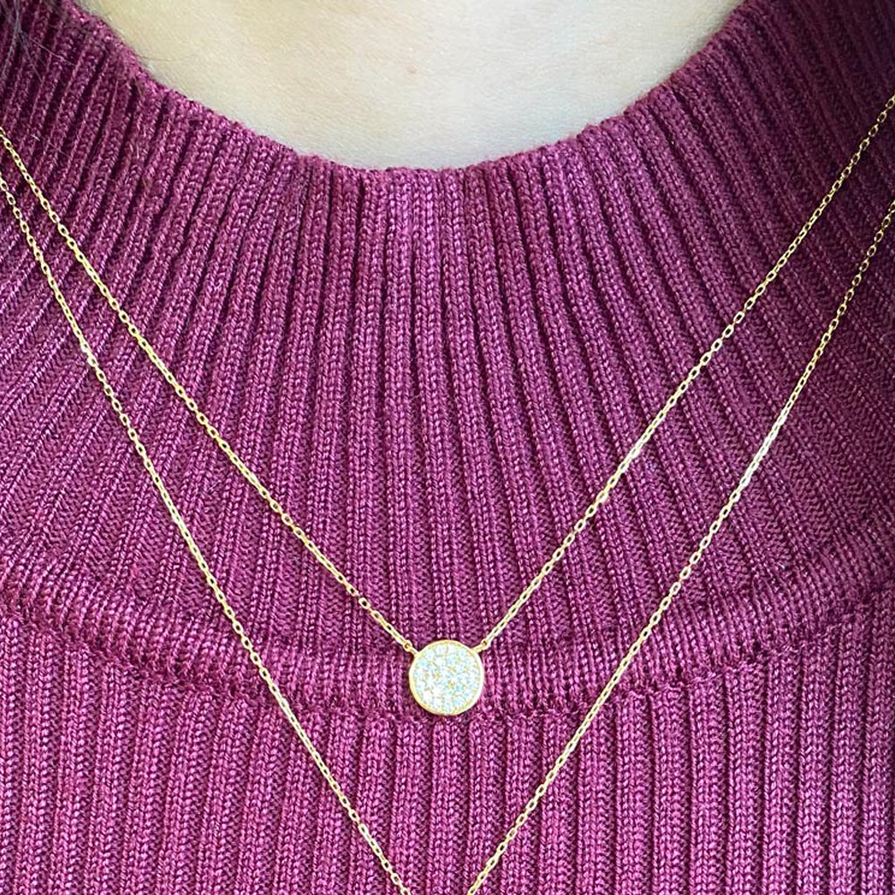 Womens 14k Solid Gold Diamond Disc Necklace | The Gold Goddess