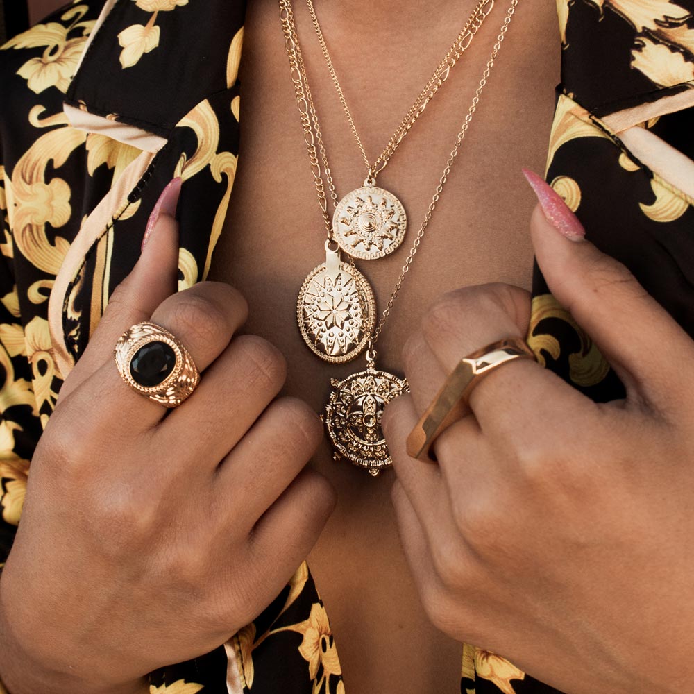 Women's  Layered Medallion Necklace Gold Goddess 2