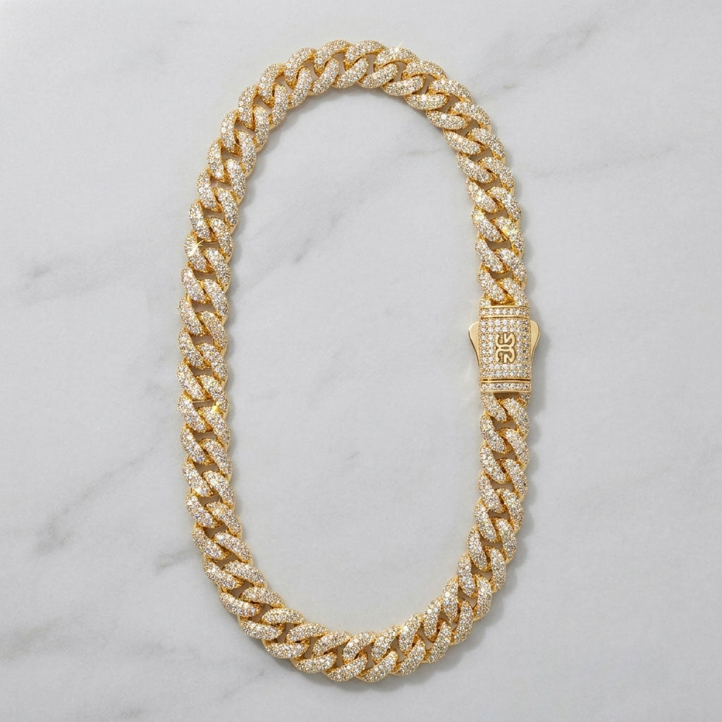 12mm 20 inch Inverse Diamond Cuban Link Chain Flat Lay The Gold Gods 