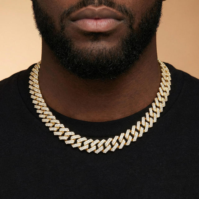 Diamond Cuban Chain Straight Edge 15mm 18 inches The Gold Gods