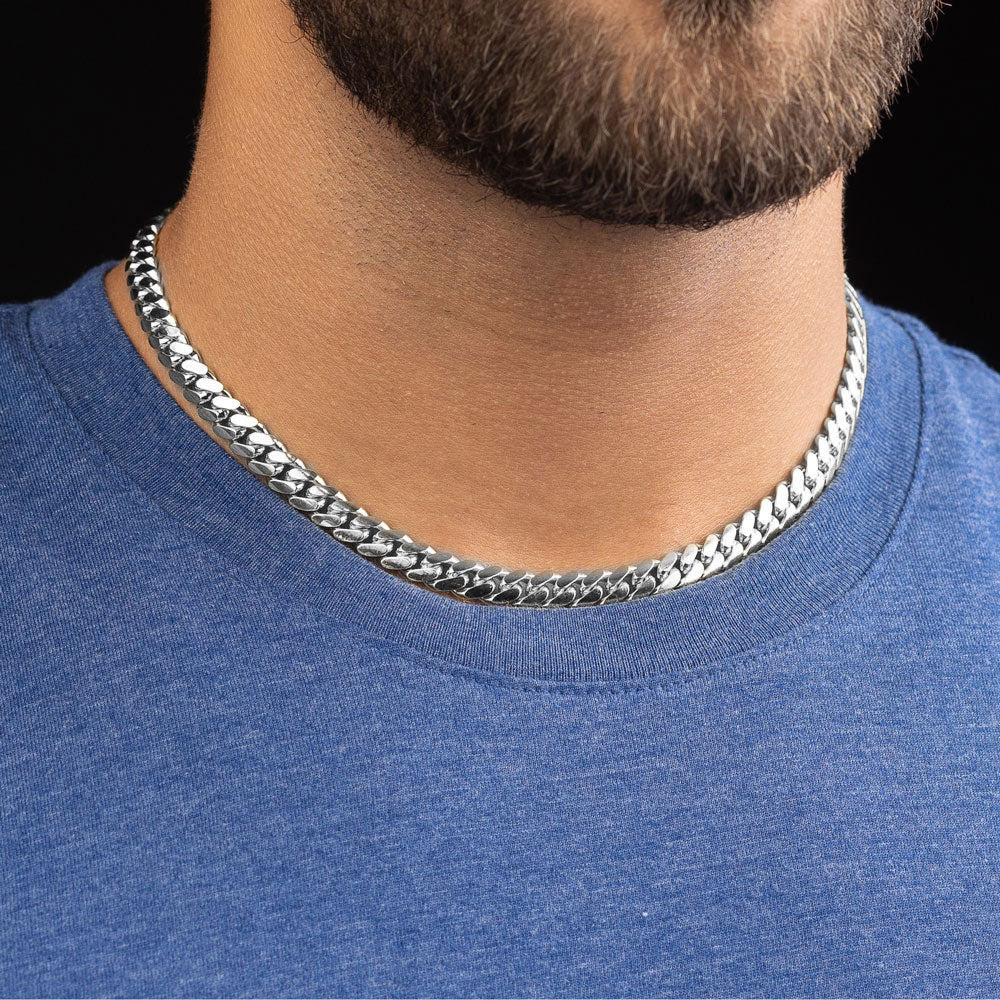 18inch 8mm Silver cuban link chain .925 Sterling Silver mens jewelry the gold gods front view