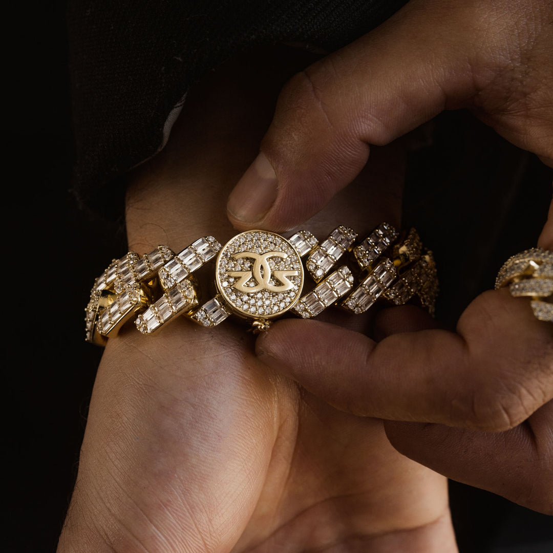 2 Row Diamond Cuban Baguette Bracelet (18 mm) The Gold Gods Clasp