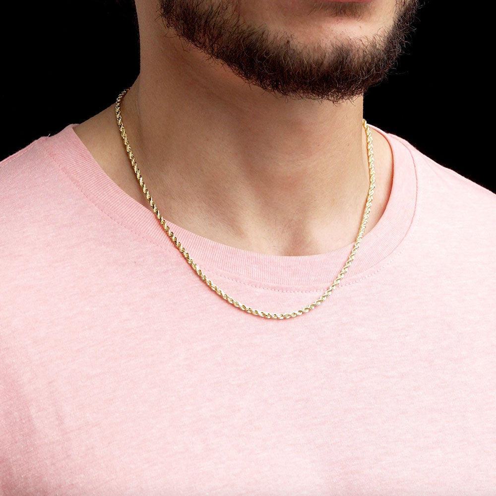 2.5mm 20inch Vermeil Rope Chain Italian .925 Sterling Silver The  Gold Gods Men's jewelry