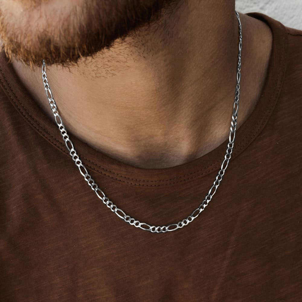 925 Sterling Silver cheapest Italy Figaro Chain Necklace 21