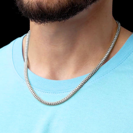 20inch 4mm Silver Franco Curved Chain .925 Sterling Silver The Gold Gods Men's Jewelry 