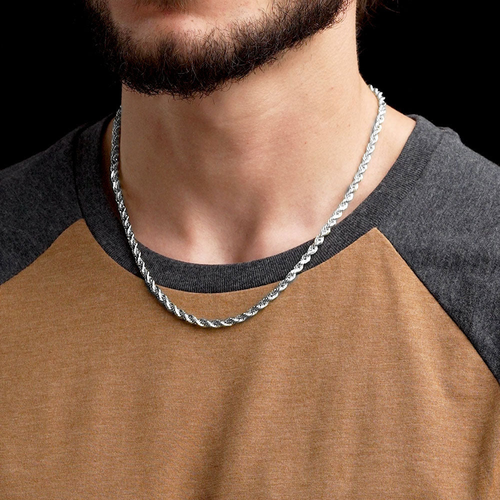 20inch 4mm Silver Rope Chain .925 Sterling Silver The Gold Gods Mens Jewelry