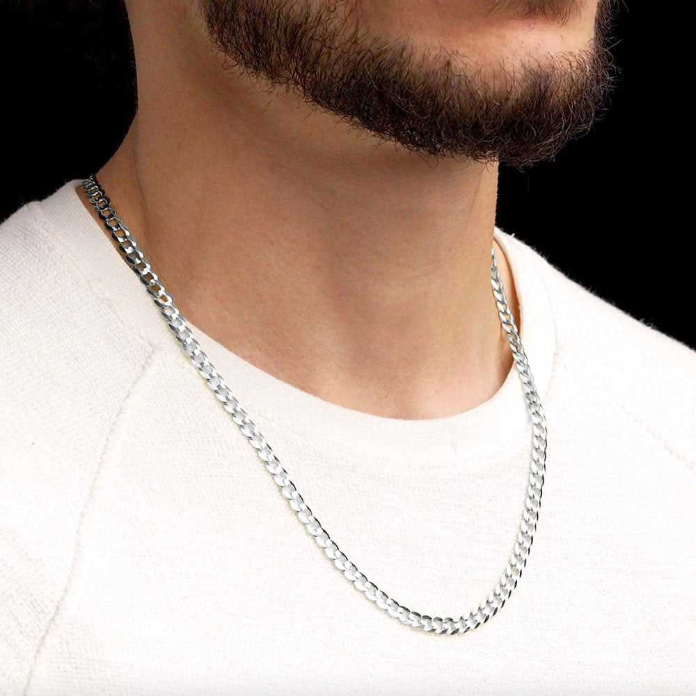 22inch 5mm Silver Curb Cuban Link Chain .925 Sterling Silver