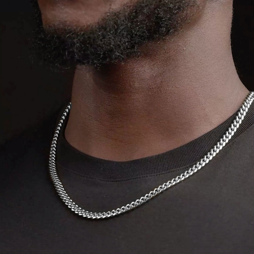 22inch 6mm silver cuban link chain .925 Sterling Silver mens jewelry the gold gods side view