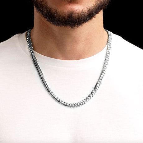22inch 8mm silver cuban link chain .925 Sterling Silver mens jewelry the gold gods front view