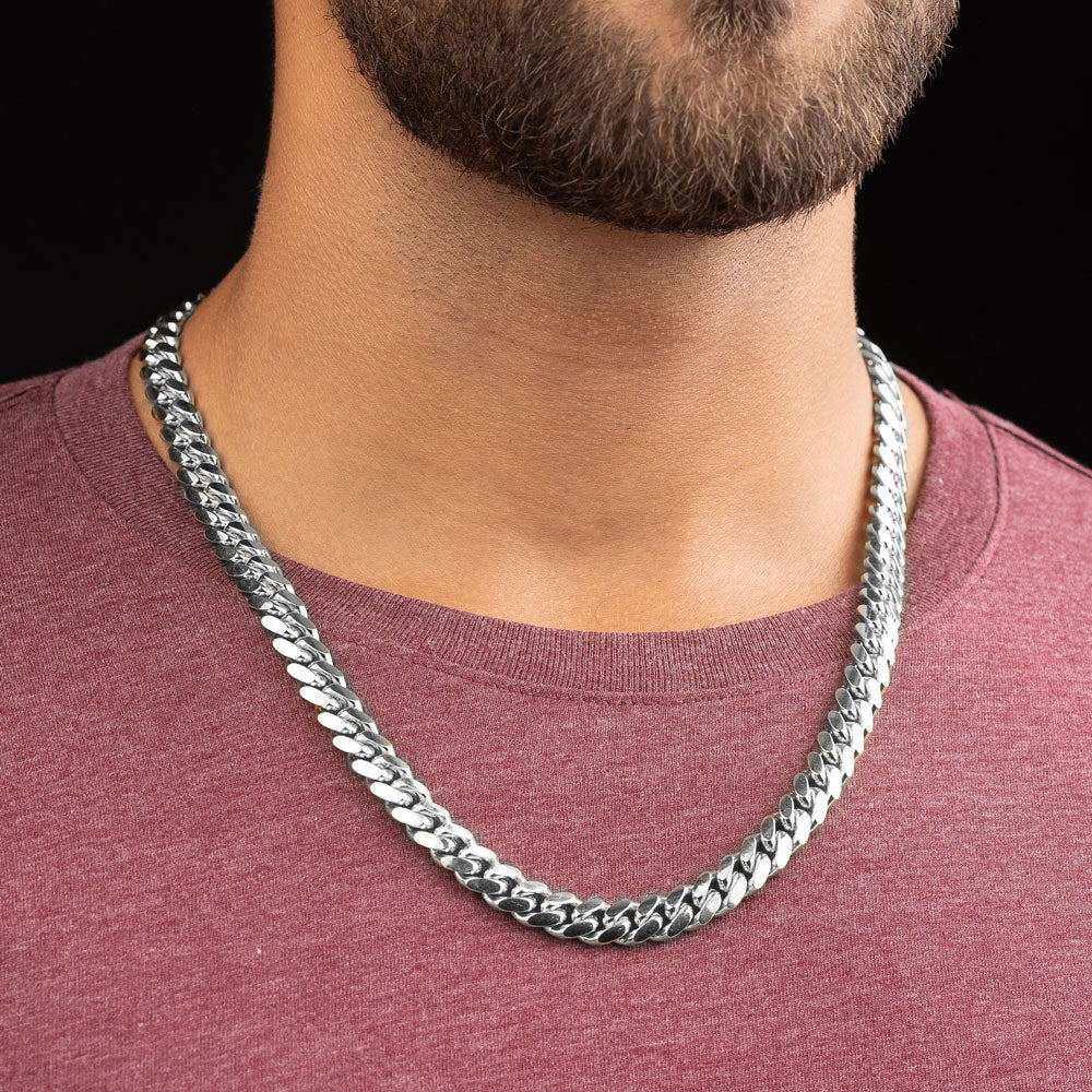 24inch 10mm Silver cuban link chain .925 Sterling Silver mens jewelry the gold gods side view