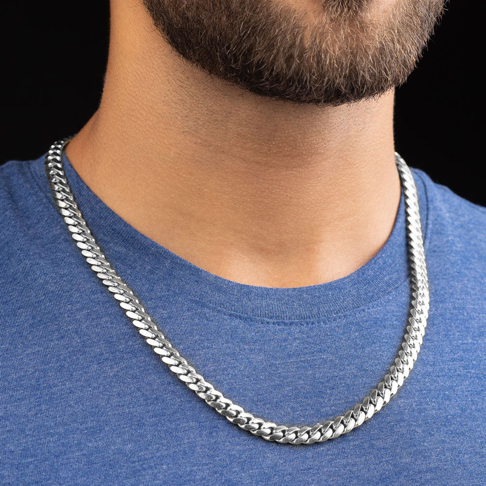 24inch 8mm Silver cuban link chain .925 Sterling Silver mens jewelry the gold gods side view