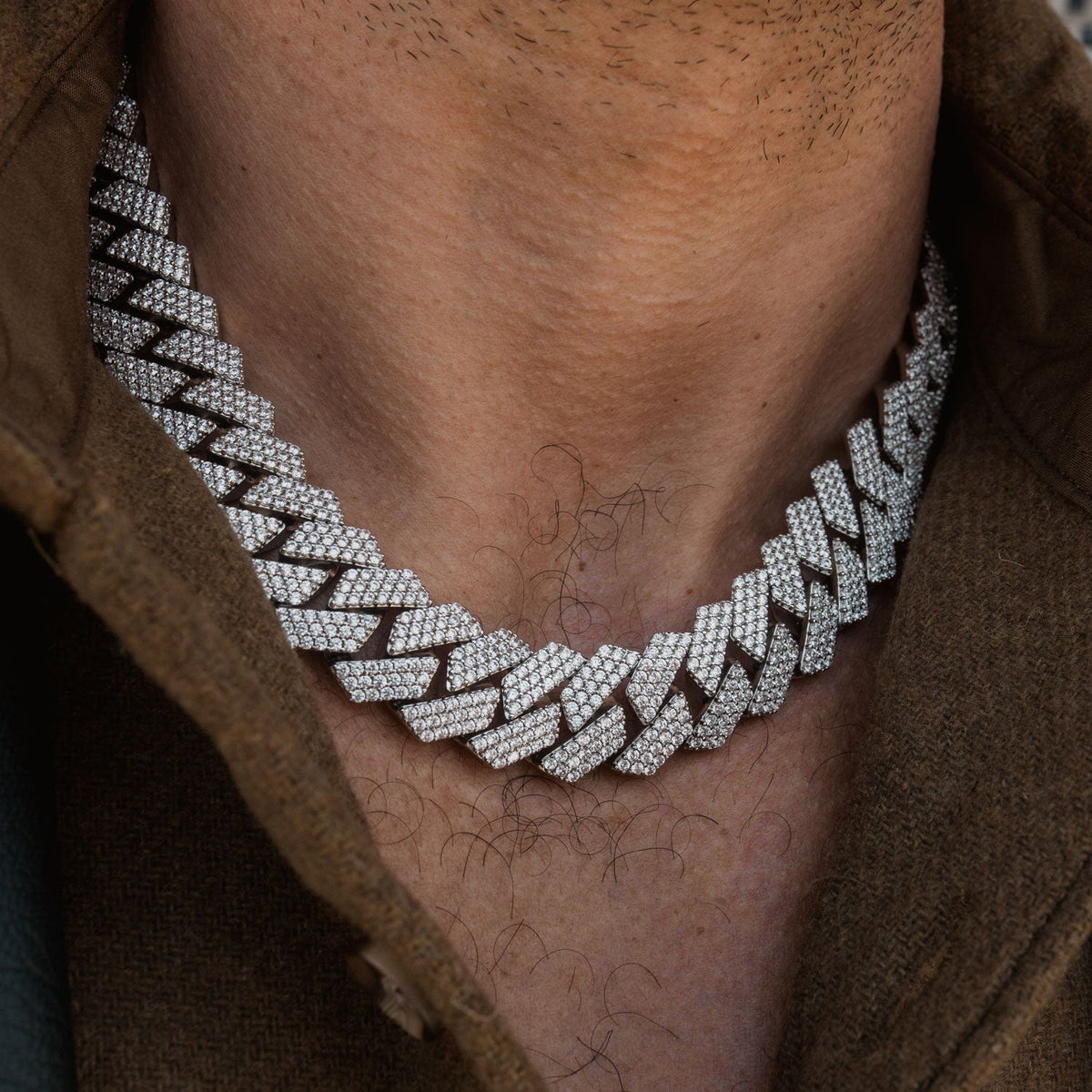 Chain 3 Rows 3 Row Diamond Cuban Link Chain White Gold 8mm | The Gold Gods