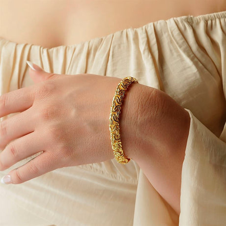 women's vermeil byzantine bracelet in gold by the gold goddess jewelry from the gold gods