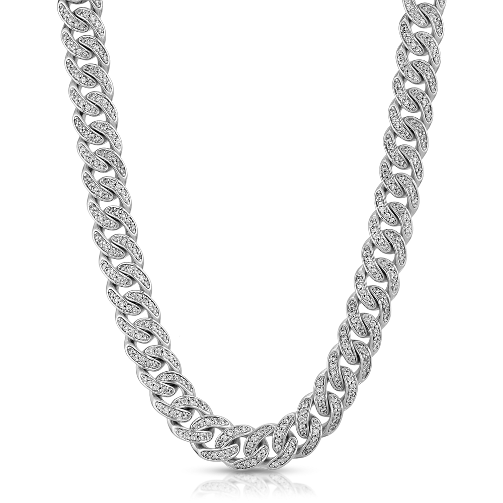 Diamond Cuban Link Micro Choker Chain 8mm The Gold Gods white gold front view