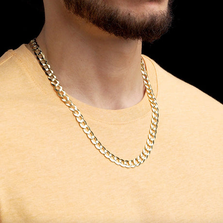 9.5mm 22inch Vermeil Curb Cuban Chain Italian .925 Sterling Silver The  Gold Gods Men's jewelry