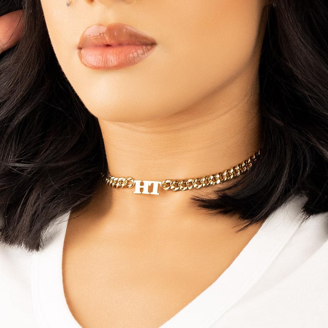 Women's Custom Double Initial Cuban Link Necklace